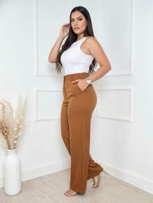 Wide Leg Tailored Formal Trousers - Óxido marrón - Ver 3