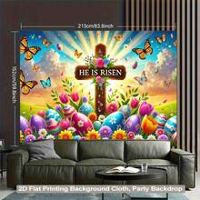 2Dflat, 1pc Easter Cross With Butterfly Eggs Polyester Fabric Backdrop, Vibrant Polyester Fabric For Living Room, Bedroom, Office Or Party Decoration, Party Backdrop - 1pcs - View 7