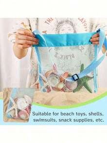 1pc Adjustable Strap Mesh Beach Bag - Polyester Shell Collecting Bag For Collecting Seashells Etc. - Ideal For Beach Trips, Outdoor Activities, Outdoor Gear |   Mesh Material, Beach Accessories - 彩色 - 查看 6