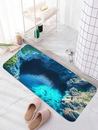 1pc High Definition Printed Pool Abyss Doormat, Non-Slip Absorbent Polyester Mat, Suitable For Bathroom, Living Room, Kitchen, Camping And Picnic, Machine Washable Diatomite Mat With Vivid Underwater Design, Washable Kitchen Rug, Bathroom Mat