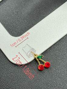 1pc Cute Metal Playing Card/Rose/Cherry/Tulip/Moon/Heart Shaped Silicone Dust Plug, Compatible With Lightning/Type-C Interface Gifts For Mother, Family, Friends, Kids, Birthday, Holiday Phone Accessories Phone Charm - Cherry - View 3