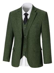 Bộ vest nam Furuyal họa tiết xương cá 3 mảnh thanh lịch dành cho nam giới, kiểu dáng ôm sát, thích hợp cho công sở, đám cưới, dạ hội, tiệc tùng, phong cách quý tộc cổ điển. - Màu xanh lá cây đậm - Xem 4