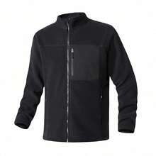 TIANXICO Mens Fleece Jacket Full Zip With Pockets Warm Lightweight Winter Jacket Thermal - Black - View 11