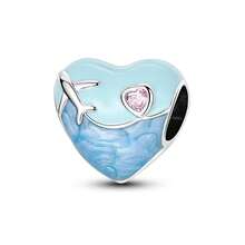 1 pieza dije de cuentas con forma de corazón, avión, cielo azul océano plateado, para viaje, apto para pulsera de cadena de serpiente y collar - Plateado - Ver 6