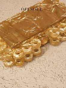 Retro Acrylic Gold Circle Clutch Bag, New Hard Box Rectangle Small Square Bag, Marble Pattern Party Event Handbag With Chain Strap - Gold - View 7