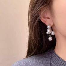 1对女士流苏珍珠耳环，适合日常佩戴 - 銀色 - 查看 4