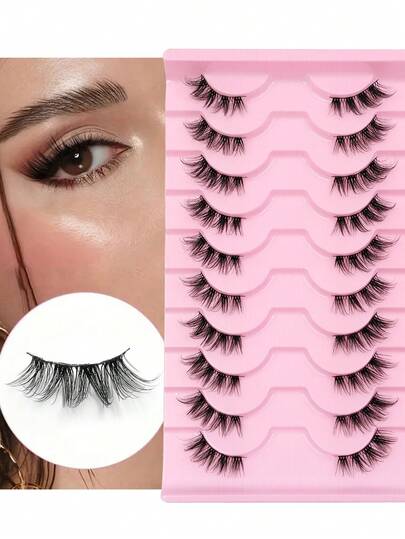 Asiteo 10/20 Pairs Cat Eye Lashes, Half Eye Lashes With Thin Band False Lashes, Tail Elongated Corner Eyelashes, Natural Look, Wispy Crossing Faux Mink Lashes, Fluffy Soft False Eyelashes, Natural Makeup Corner Eyelash, Suitable For Eid Daily Party Wedding Makeup,Holiday Gifts And Travel Proposal Gifts