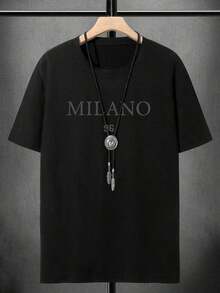 ZIVRE Men's Short Sleeve Casual T-Shirt With Letter Graphic Print, For Friends - Black 2 - 查看 4