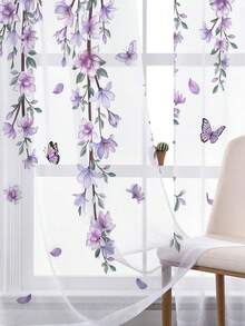 1件紫色紫藤图案窗帘，适用于客厅和卧室，美式乡村风格窗帘 - 彩色 - 查看 8