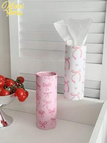 1个可爱粉色蝴蝶结印花面巾纸盒架 - 便携式圆筒汽车和家用纸巾盒。 - 蝴蝶結 - 查看 8