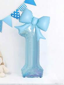2pcs Blue Decorative Balloon Set, 40-Inch Blue 0-9 Number Foil Balloons, Blue Bow-Shaped Balloons For Birthday Party Decorations - Multicolor - View 2
