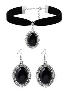 Bộ 3 món phong cách Gothic đính đá đen gồm dây chuyền, mặt dây chuyền và bông tai dành cho nữ, trang sức phong cách punk cổ điển. - Nhiều màu - Xem 5