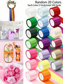 20 Rolls Of 4cm Width Polyester Satin Ribbon, 20 Different Colors Combination, For Flower Wrapping, DIY Hair Accessories, Party Decoration, Wedding & Event Decorations - Ribbon - View 3