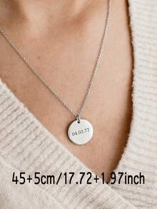 1pc Customized Stainless Steel Engraved Round Pendant Necklace, Can Customize Name/Date/Text, Unisex Minimalist Style, Suitable For Daily Wear, Gift For Valentine's Day, Mother's Day, Ramadan, Etc. - Multicolor - View 5