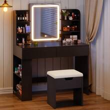 Devoko Dressing Table With LED Lighting, 3 Colors With Adjustable Brightness, Dressing Table With Mirror For Make-Up, Cosmetic Table With Adjustable Shelves, 2 Drawers, Modern, White - View 1