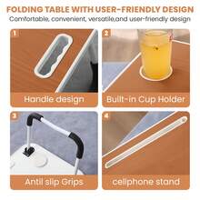 Lap Desk For Laptop Bed Trays For Eating And Laptops Bed Table Tray Breakfast In Bed Tray With Legs Lap Trays For Adults Lap Table Laptop Stand TV Trays For Bed With Cup Holder - 卡其色 - 查看 6