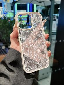 1pc Elegant Light Pink Lace Floral Pattern Phone Case, Beige Frame Transparent Back Cover Shockproof Protective Shell, Suitable For IPhone17/16/15/14/13/12/11/Pro/Pro Max/Plus, Perfect Gift For Family, Couples, Friends - Multicolor - View 4