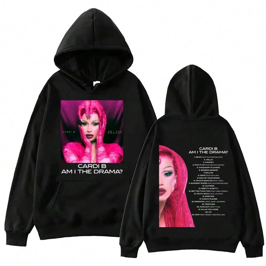 Cardi BS Album Am I The Drama Hoodie Man Woman Harajuku Hip Hop Pullover Tops Sweatshirt Gift - Đen 4 - Xem 1