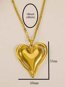 MECYLIFE 1件不锈钢镂空心形吊坠项链，朋克风链项链，情人节、母亲节个性化珠宝礼物 - 光面大愛心 - 查看 2