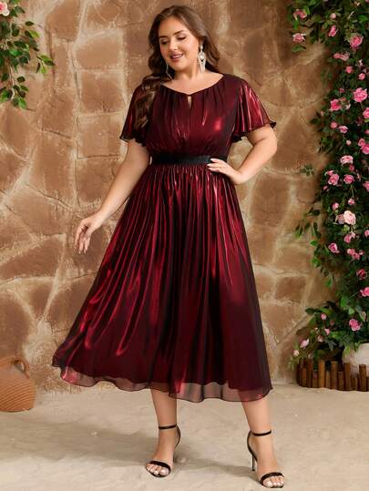 Đầm dự tiệc cocktail thanh lịch, màu trơn, kín đáo, chất liệu chiffon, khoét lỗ, có khóa kéo, dành cho nữ cỡ lớn, thích hợp cho khách dự đám cưới, buổi tối trang trọng, sự kiện, hẹn hò, đi chơi, mẹ cô dâu, tiệc tối trang trọng, mùa xuân hè thu.