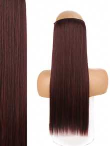 20 Inch Wine Red Long Straight Synthetic Hair Extension, Suitable For Women, Heat Resistant Polyester Fiber, Easy To Wear, Natural Smooth And Soft - 酒紅色 - 查看 13