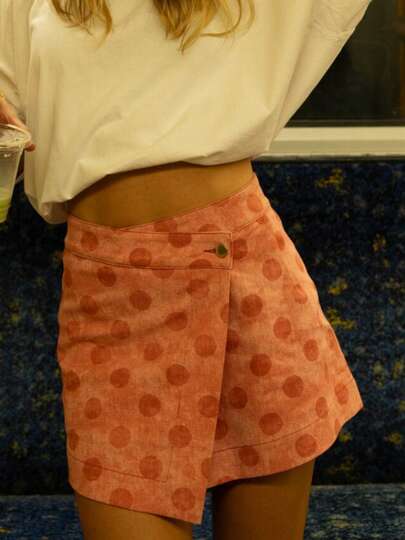 Womens Fashionable Denim Asymmetrical Skirts Stylish Polk Dot Print Mini Skirts Button Closure A Line Jean Skirt Casual Daily Bodycon Short Skirts Summer  Skirts For Party Club Streetwear Aesthetic Clothes