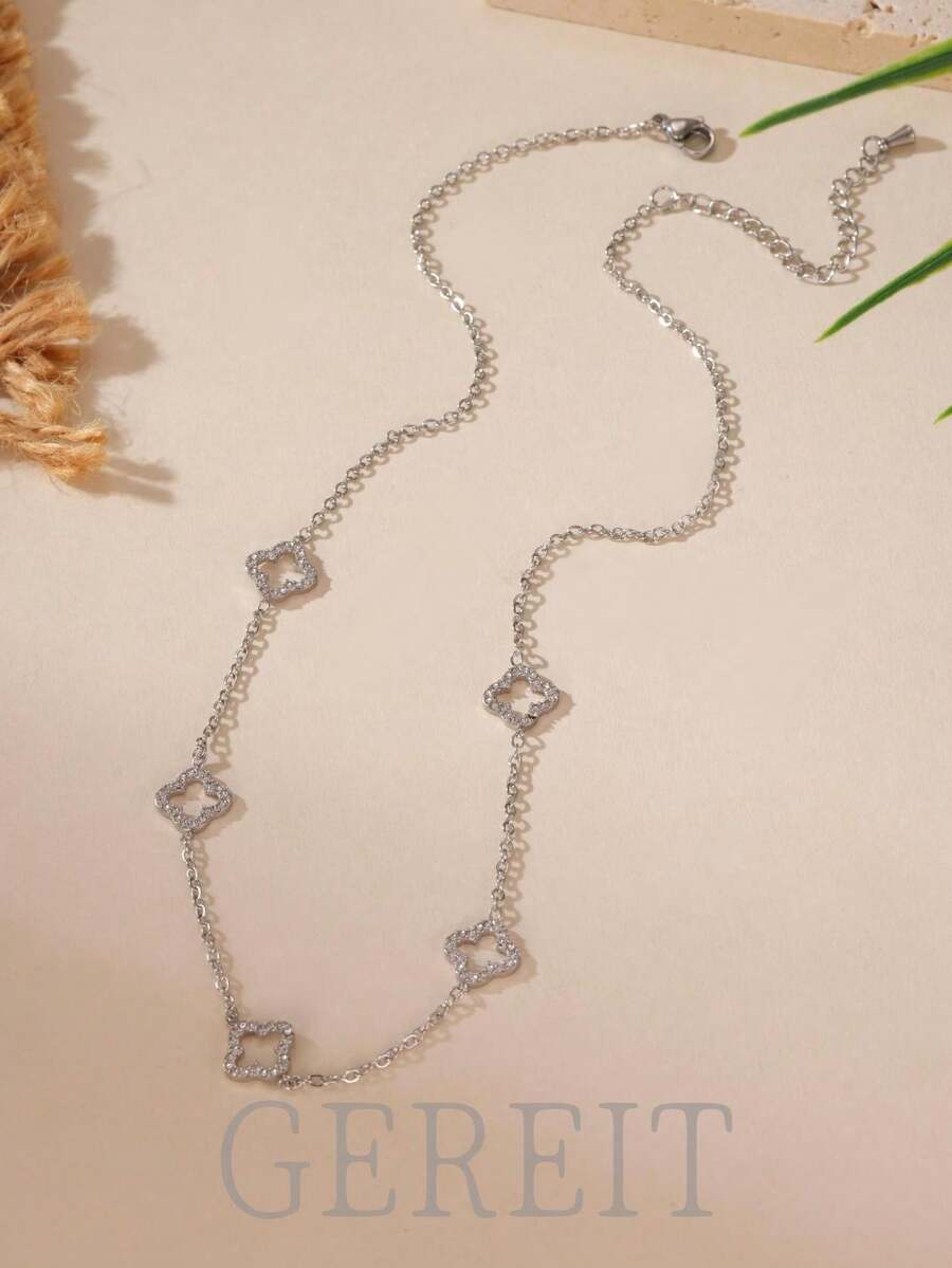 GEREIT 1pc Minimalist Stainless Steel Four-Leaf Clover Pendant Necklace, Suitable For Women, Friends, Holidays, And Daily Wear - Multicolor - View 1