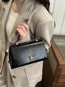 Fashion One Shoulder Crossbody Handbag With Small Square Shape And Metal Accessories - Black - View 3