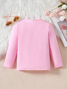 Camiseta térmica de cuello redondo de unicolor clásico para niña, de manga larga versátil, para uso diario - Rosa - Ver 2