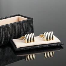 1 Pair Men Gold Plating Black Stripe Brass Material Cufflinks On Shirt - Gold - View 8
