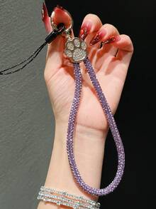 1 件时尚女士闪亮钻石手机挂绳吊坠，闪亮合金狗爪吊坠挂绳，ins 女士奢华汽车钥匙扣 - 彩色 - 查看 3