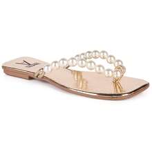 Women's Pearl Flat Sandal, Gold Square Toe, Luxury - 金色 - 查看 4