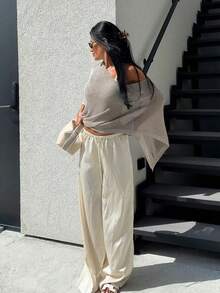 Women's New Patchwork Beach Vacation Poncho, Hollow Out, Spring/Summer - Grey - View 4