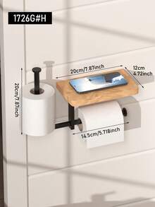 1pc Bathroom Toilet Paper Holder, Multifunctional Wooden Toilet Paper Dispenser, Self-Adhesive Wall-Mounted Roll Tissue Holder, Suitable For Bathroom Storage, Wall-Mounted Toilet Paper Rack, No Drilling Installation, Toilet Paper Holder, Bathroom Storage Rack - Multicolor - View 14