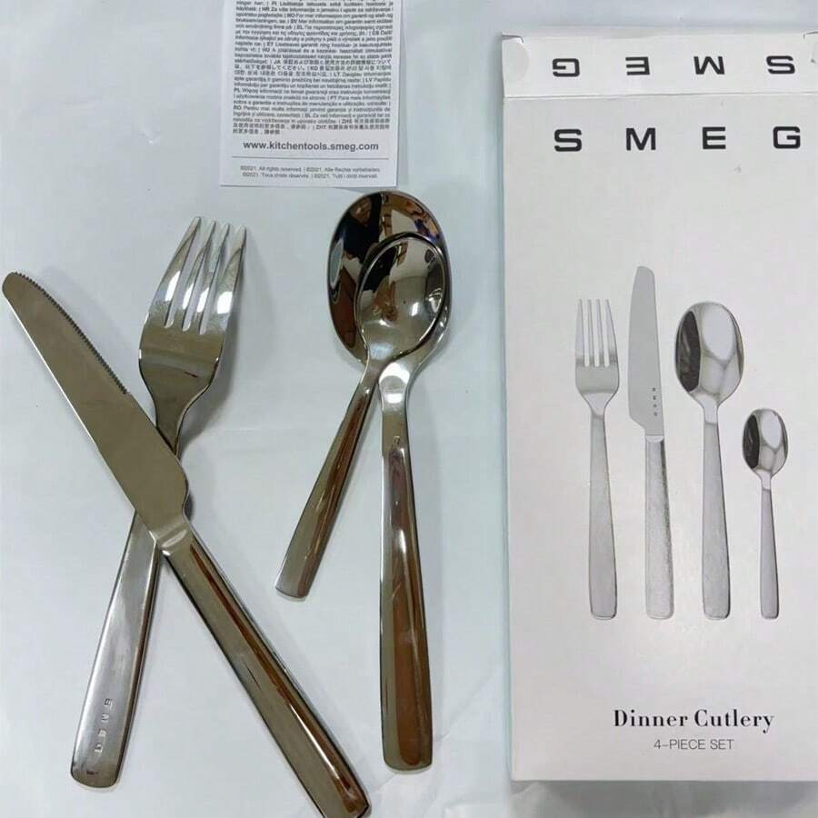 4件套银色不锈钢餐具，包括牛排刀、汤匙，316不锈钢餐具套装，高光镜面抛光餐具，适用于厨房，可用洗碗机清洗。