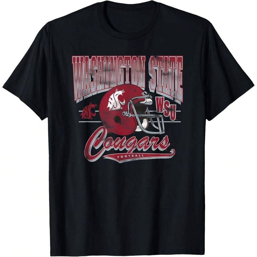 Washington State Cougars Vintage Football 90's T-Shirt All Seasons,220g Pure Cotton Single-Sided Printed Crew Neck Short-Sleeved T-Shirt,Unisex Top,Base Layer - 顏色2 - 查看 1