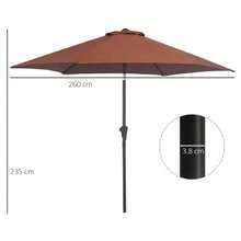 Crank-Operated Tilting Parasol, 2.7 M In Diameter, Aluminum And 180 G/M² Brown Polyester, Ideal For Garden And Terrace. - B - View 3