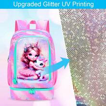 2-In-1 Girls' Backpack, 17" Elementary School Backpack & Lunch Box - Cute Cat Print, Pink - Backpack - View 10