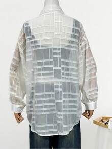 女士杏色格子长袖防晒衬衫，适合海滩、度假、日常穿着、约会、派对等场合。 - 杏色 - 查看 10