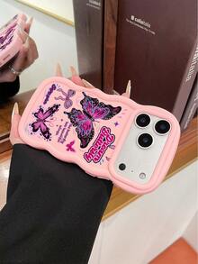 1pc "Dream Butterfly" Pink Bow Wave Edge Soft Silicone Protective Phone Case, Anti-Fall Anti-Scratch, Y2K Sweet Girl Style, Compatible With IPhone & Galaxy - Pink - View 7