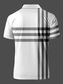 Men's Striped Print Short Sleeve Polo Shirt And Shorts Set, Casual Everyday - Multicolor - View 4