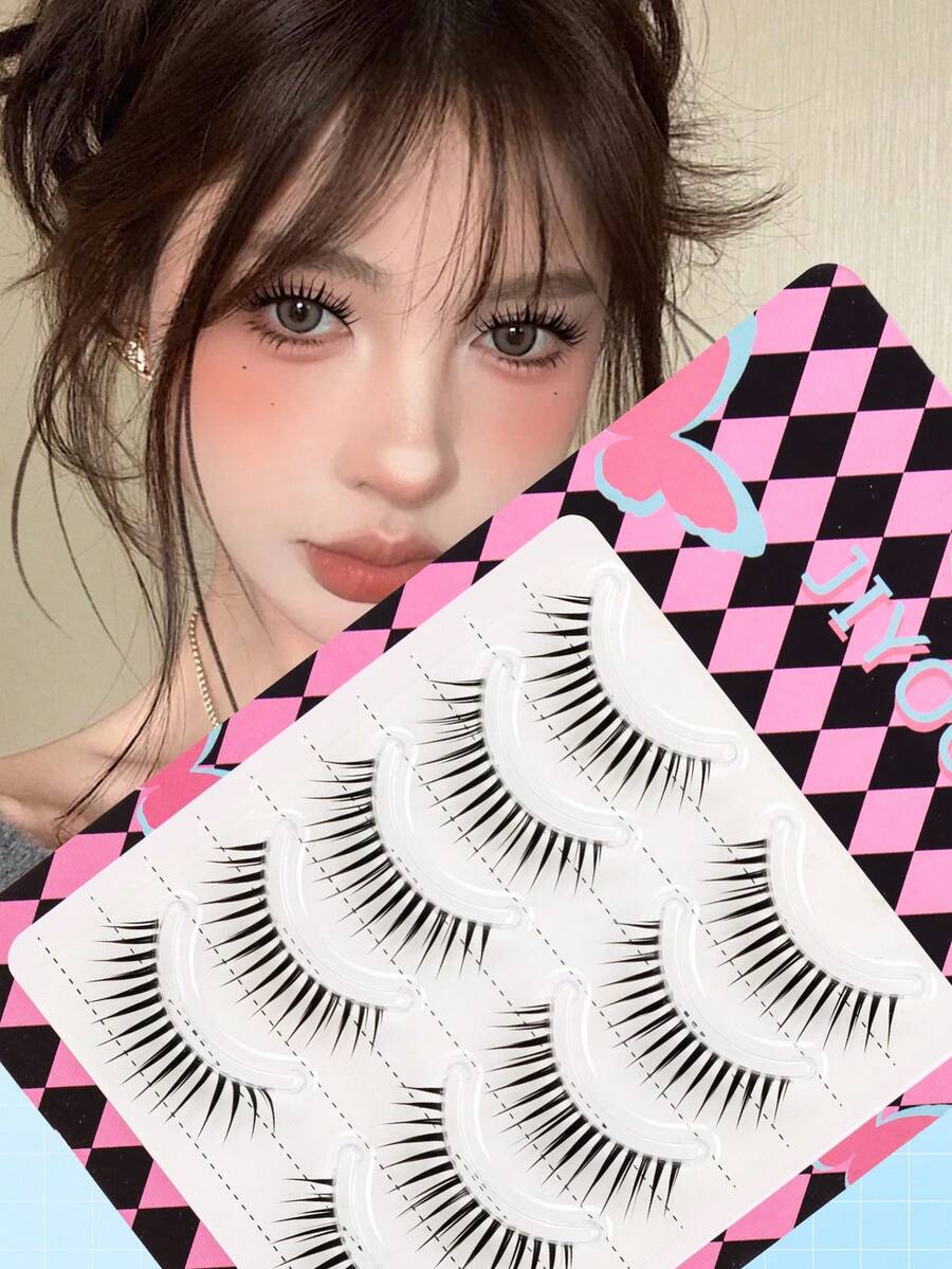 5 Pairs Cartoon Eyelashes, Wet Eyelashes, Eyelash Length 5-12mm, Transparent Stem, Curly, Non-Deformable, Fit Eye Shape, Cute Eyelashes - Spiky Manga Lashes - View 1