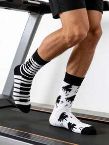 1双男女通用时尚黑白阴阳钢琴图案中筒袜，情侣袜，适合所有季节，春夏皆宜 - 黑與白 - 查看 4