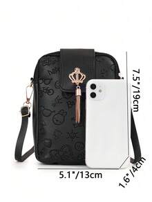 1 pieza Bolso vertical para teléfono con patrón en relieve lindo para niñas, bolso bandolera con colgante de borla con corona, regalo ideal - Multicolor - Ver 8