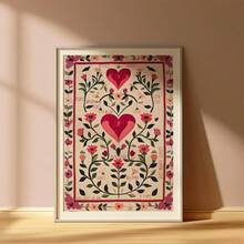 1幅复古手绘爱情主题艺术墙画装饰画，情人节海报，浪漫婚礼画，周年纪念礼物，唯美艺术，家居装饰客厅，墙面装饰，无框 - 愛心花卉 - 查看 4