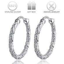 1 par de pendientes de aro de plata de ley 925 con patrón floral único, adecuados para uso diario casual, viajes y días festivos - Plateado - Ver 8