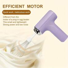 Egg Beater, Compact Electric Hand Mixer Handheld Milk Frother Portable Cordless Electric Whisk Rechargeable Small Mixer For Eggs, Milkshake Cream, Butter, Salad, Dressing - 淡紫色 - 查看 2