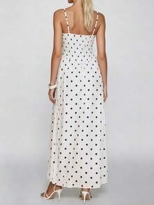 Mujer Vestido Largo Maxi De Lunares Con Tirantes Finos Cuello Corazón Espalda Descubierta Para Verano Casual - 白色 - 查看 4