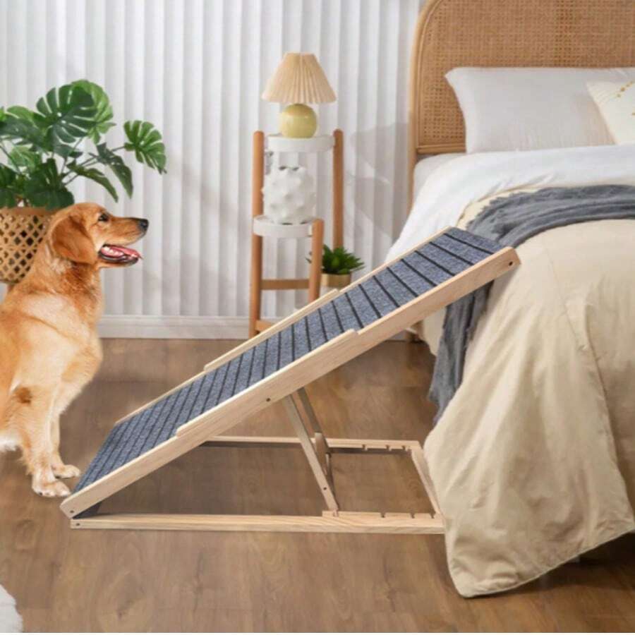 Échelle d'escalade réglable en bois massif pour chien, rampe pour chien, canapé, échelle antidérapante pour animal de compagnie, L - Gris - Voir 1