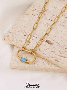 1 pezzo Collana alla moda in acciaio inossidabile con fibbia ellittica colorata per gioielli da donna, collana a catena con fermaglio a geometria per decorazione quotidiana, regalo per la migliore amica - collana - Visualizzare 5